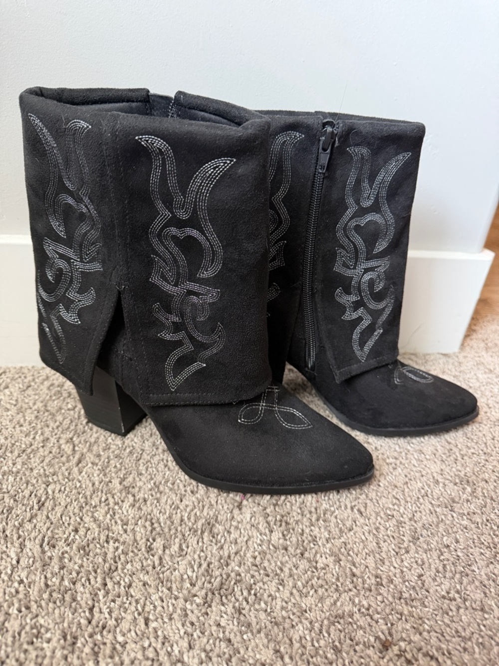 No Boundaries Black Suede Embroidered Western Ankle Boots